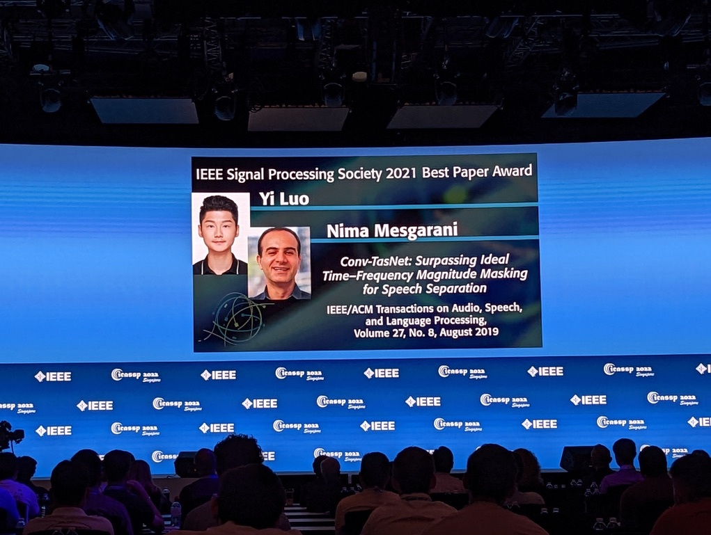 Yi won Best Paper Award @ICASSP 2021! 🏆